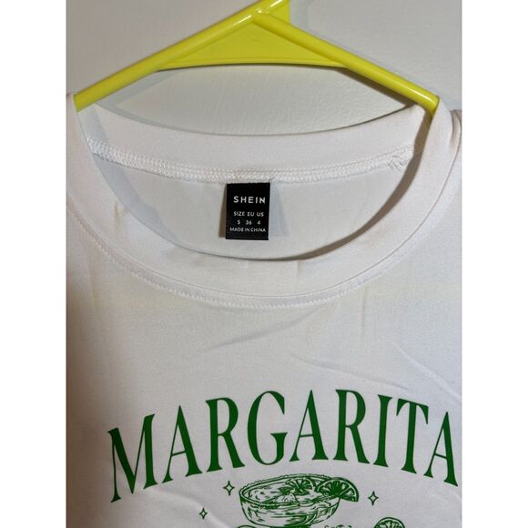 Shein Women’s Margarita Cocktail Club Graphic Tee Small White Green Short Sleeve - Picture 2 of 3